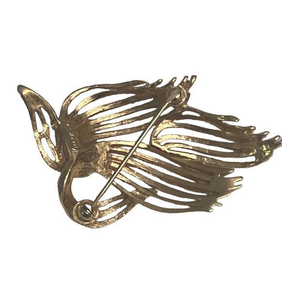 Vintage Gold Tone Filigree Monet Leaf Brooch Pin Spray Mod Retro Signed - Picture 3 of 5